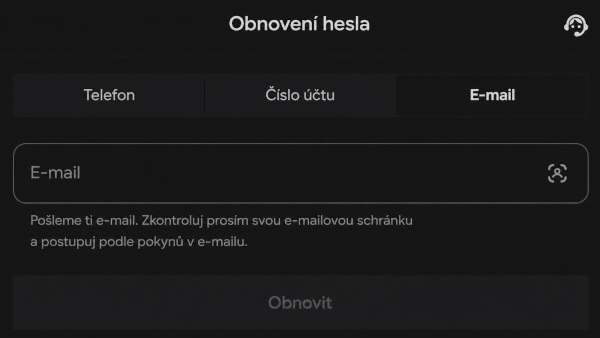 Funkce obnovení zapomenutého hesla